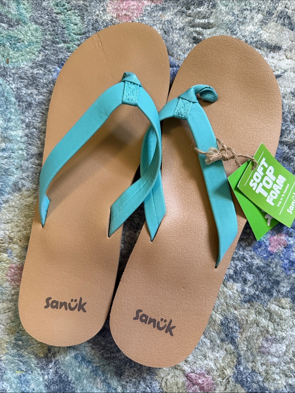 Sanuk Women's Ashland Turquoise Soft Top Foam Flip Flops
